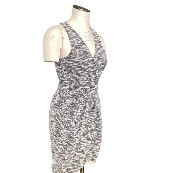 Faux Wrap Mini Dress M Black White "Tweed" pattern by Dainty Hooligan 172C - Picture 3 of 8